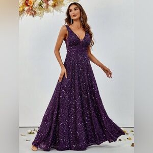 Faeriesty Purple Sequined A-line Gown Size XL